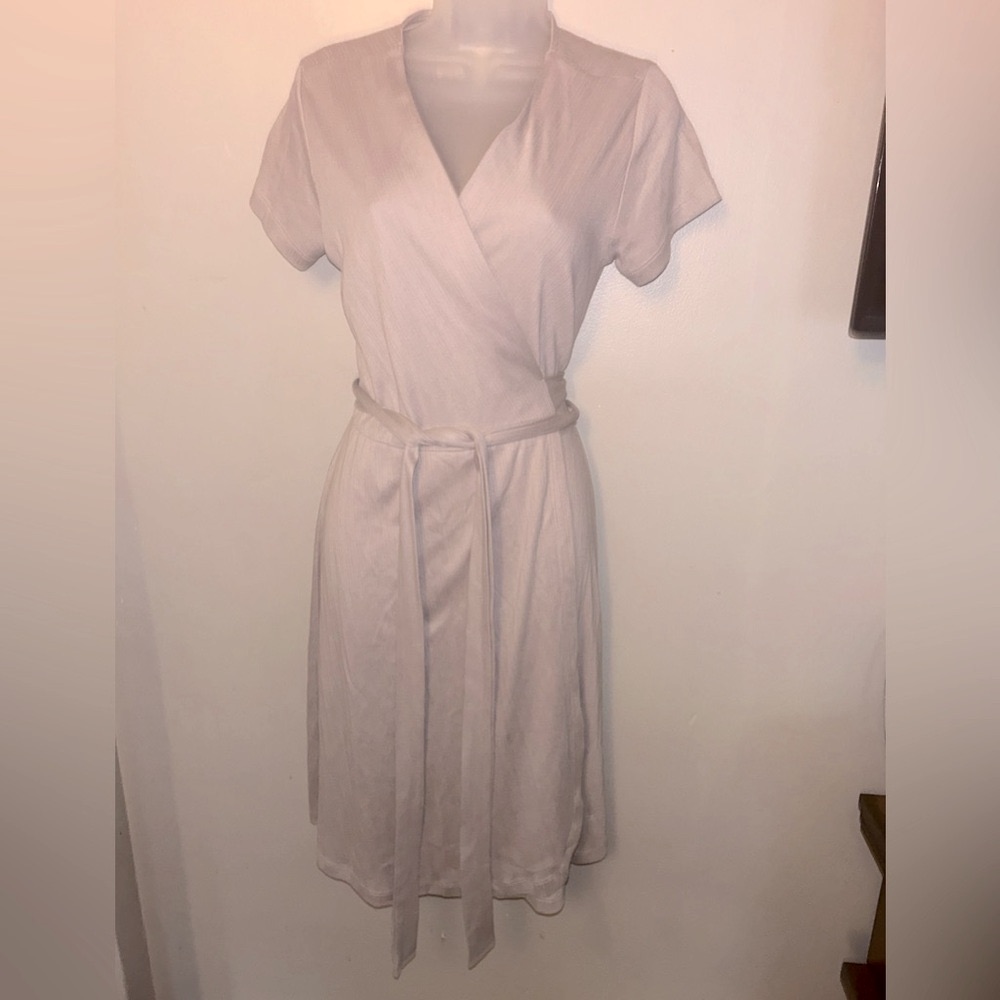 Mata Traders Organic Cotton Katie Wrap Dress - Beige Ribbed Nwt